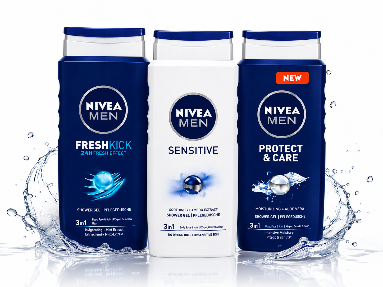 شامپو بدن مردانه نیوآ مدل Fresh Kick / Sensitive / Protect & Care حجم ۵۰۰ میلی‌لیتر
