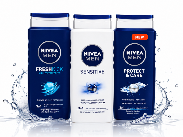 شامپو بدن مردانه نیوآ مدل Fresh Kick / Sensitive / Protect & Care حجم ۵۰۰ میلیلیتر